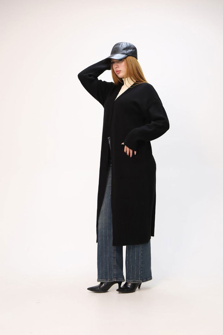Black Loose Soft Textured Knit Cardigan BCES-252009 - Castro Valley
