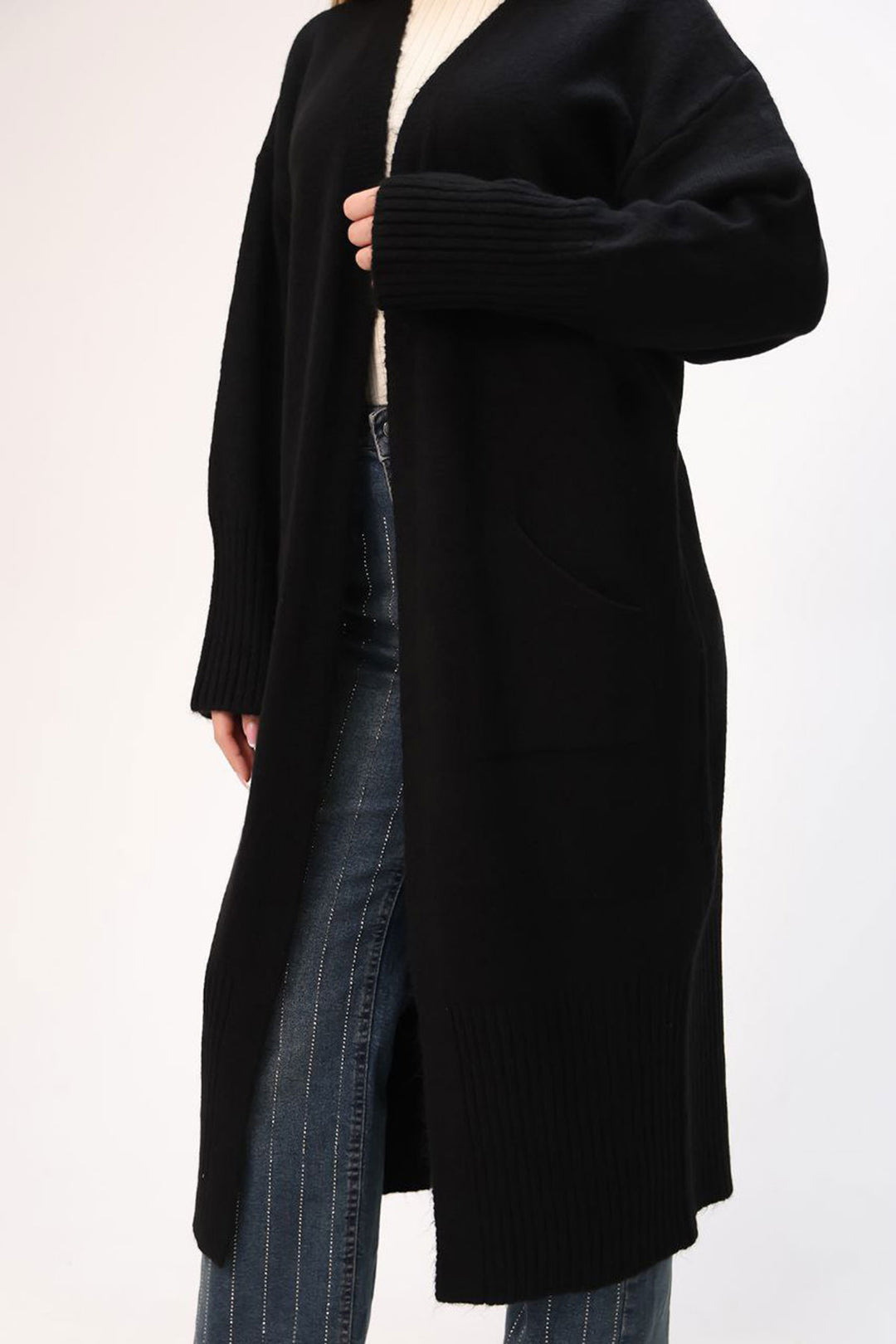 Black Loose Soft Textured Knit Cardigan BCES-252009 - Castro Valley