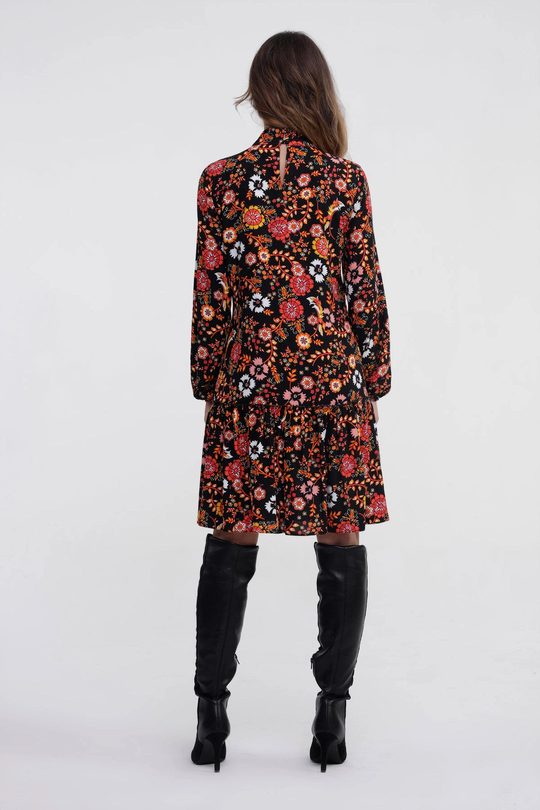 Black Yellow Light Fabric Floral Patterned Dress BCBSK-25700-2429 - San Baudilio de Llobregat