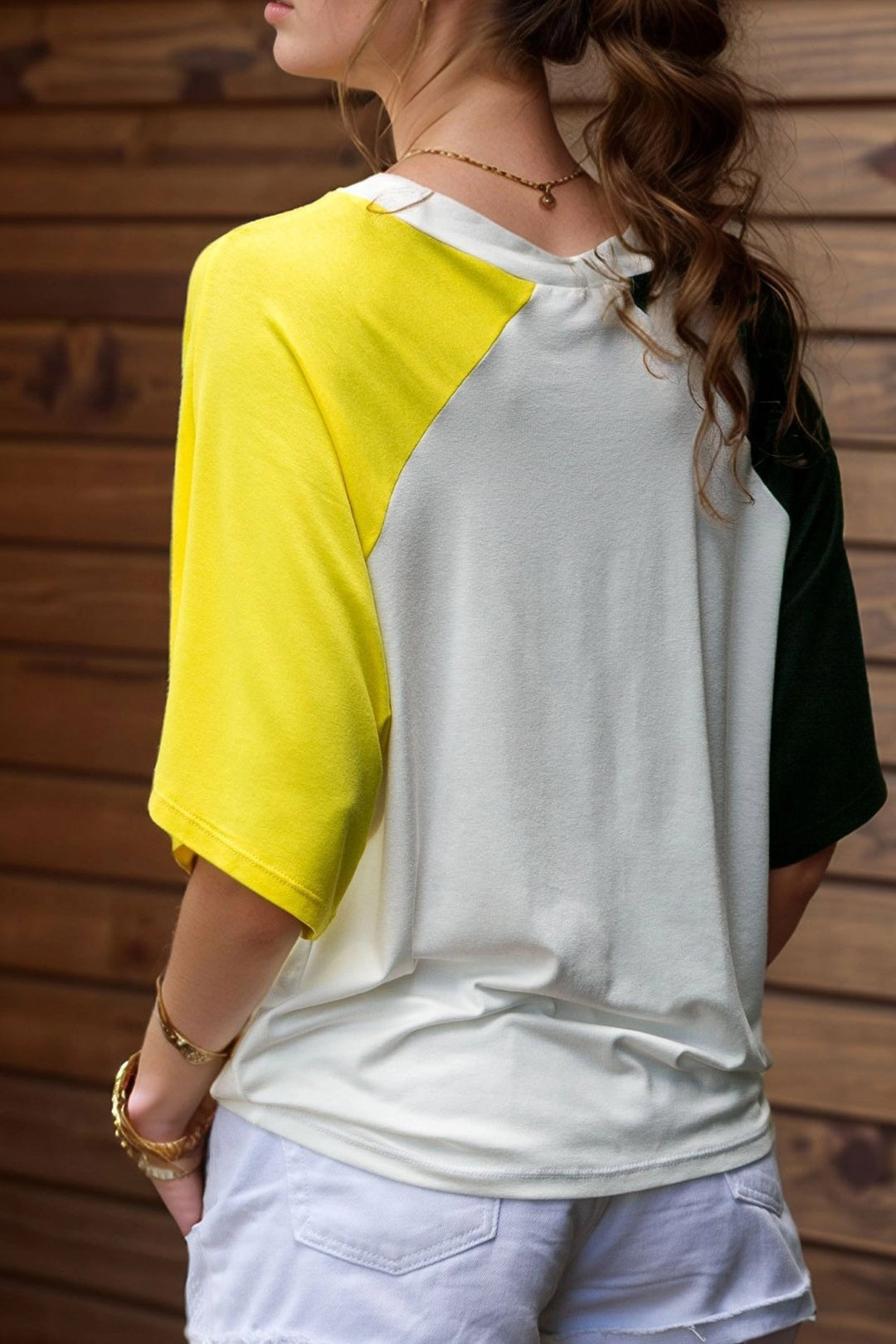 Black Yellow Mint Block Loose V-neck T BCBSK-25700-3265 - Mansfield