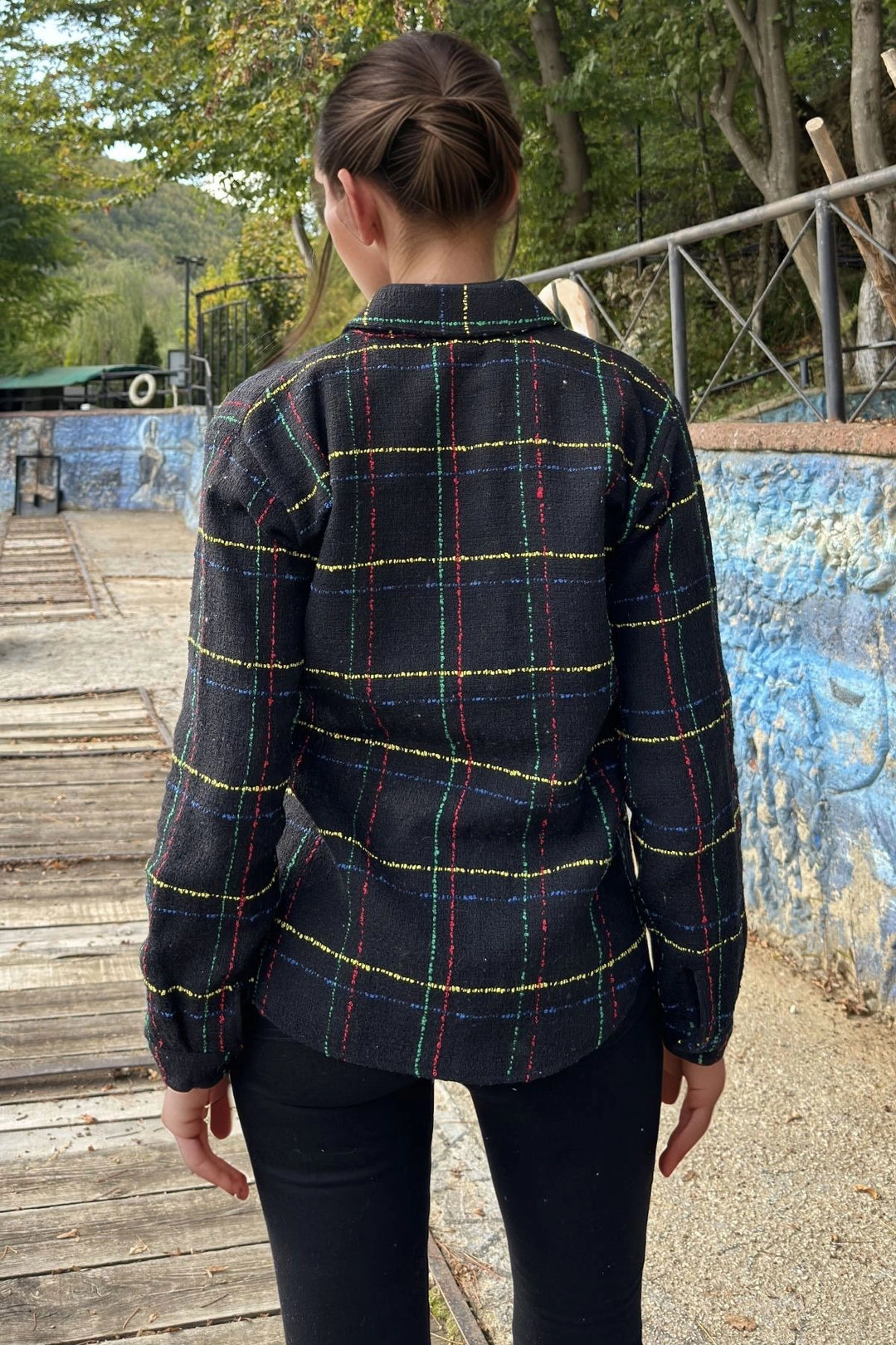 Black Yellow Long Sleeve Oversized Buttoned Shirt BCBSK-25700-3498 - Zeist