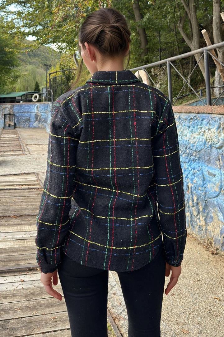 Black Yellow Long Sleeve Oversized Buttoned Shirt BCBSK-25700-3498 - Zeist