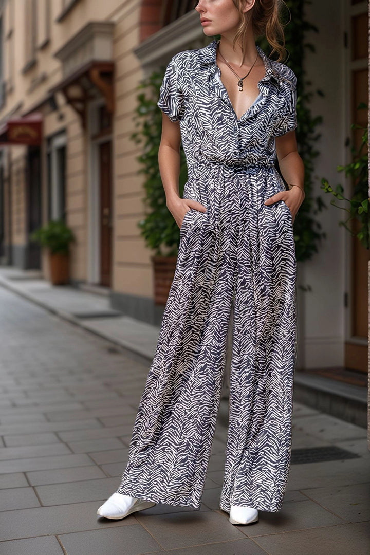 Black Satin Elastic Waist Pocket Wide Leg Jumpsuit BCBSK-25700-3235 - Ponferrada