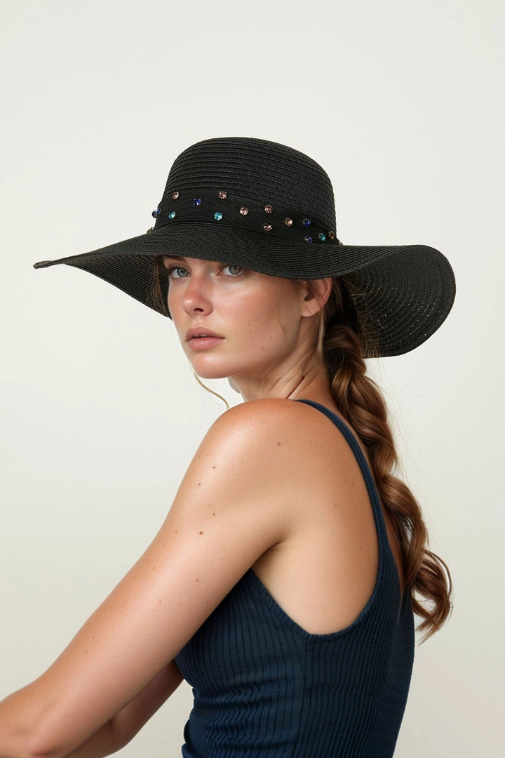 Black Ribbon Stone Wide Mesh Hat BCNSV-2514232-23 - Newport News