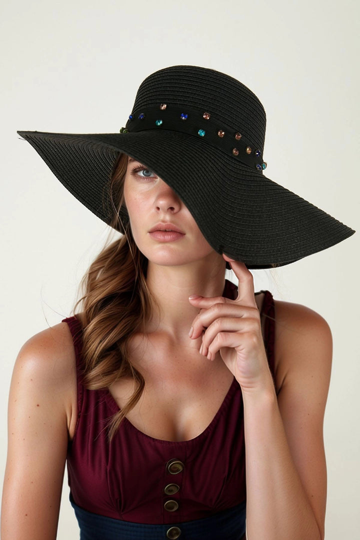 Black Ribbon Stone Wide Mesh Hat BCNSV-2514232-23 - Newport News