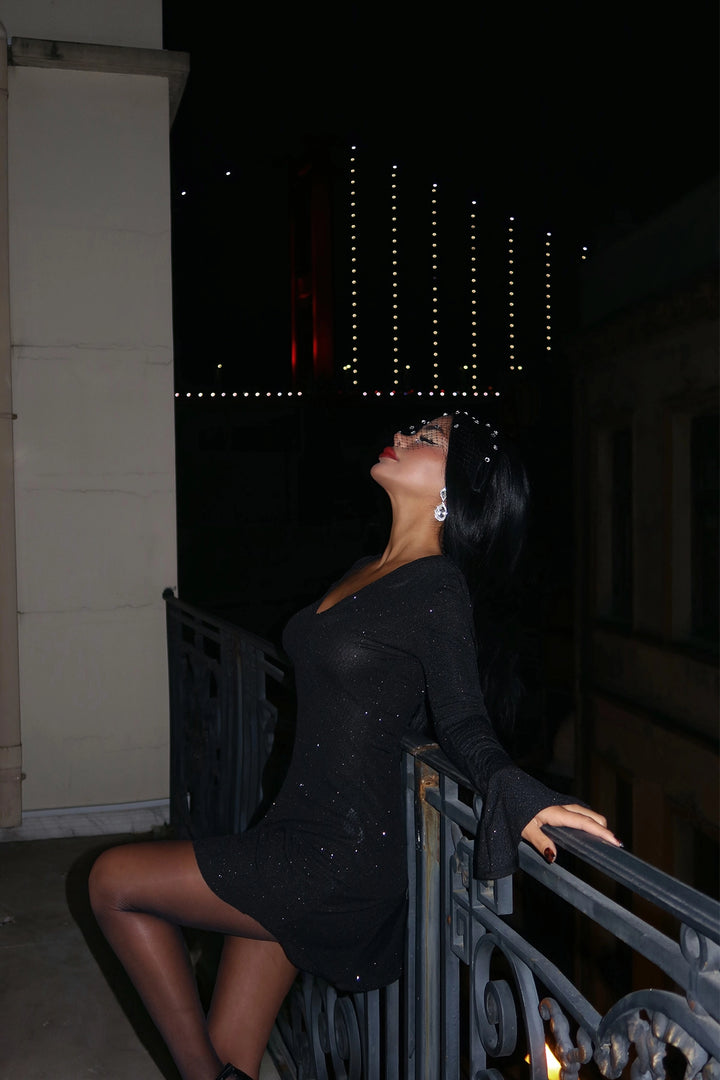 EYY Women Black Sequined V-Neck Mini Dress - Weymouth