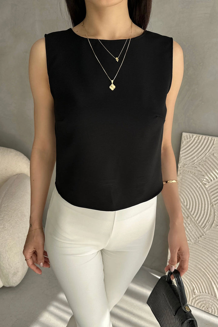 Black Backless Sleeveless Summer Blouse BCDF-252188 - Lac-Brome