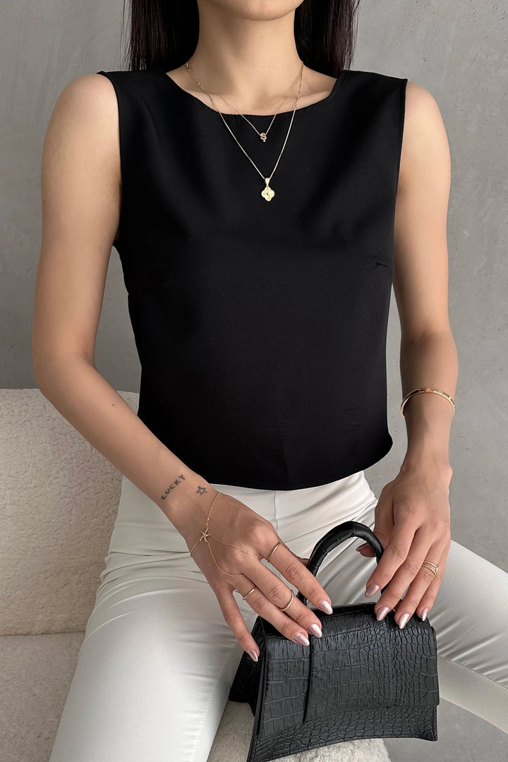 Black Backless Sleeveless Summer Blouse BCDF-252188 - Lac-Brome