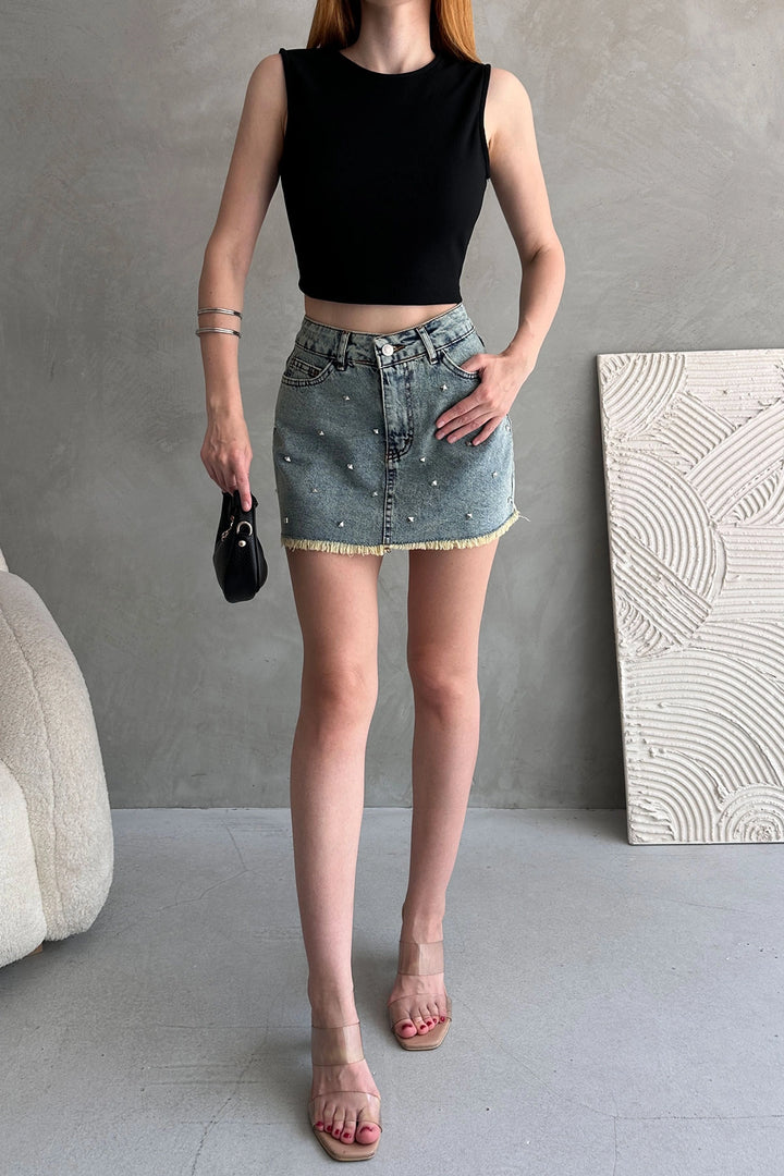 Black Back Belt Detailed Corset Crop Blouse BCDF-252207 - Tustin