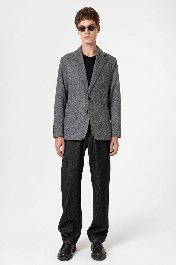 ANT Antioch Black Slim Fit Herringbone Pattern Men's Blazer Jacket - Parkland