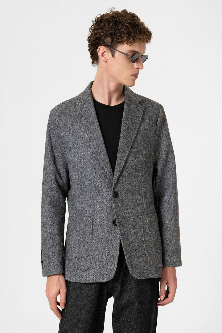 ANT Antioch Black Slim Fit Herringbone Pattern Men's Blazer Jacket - Parkland