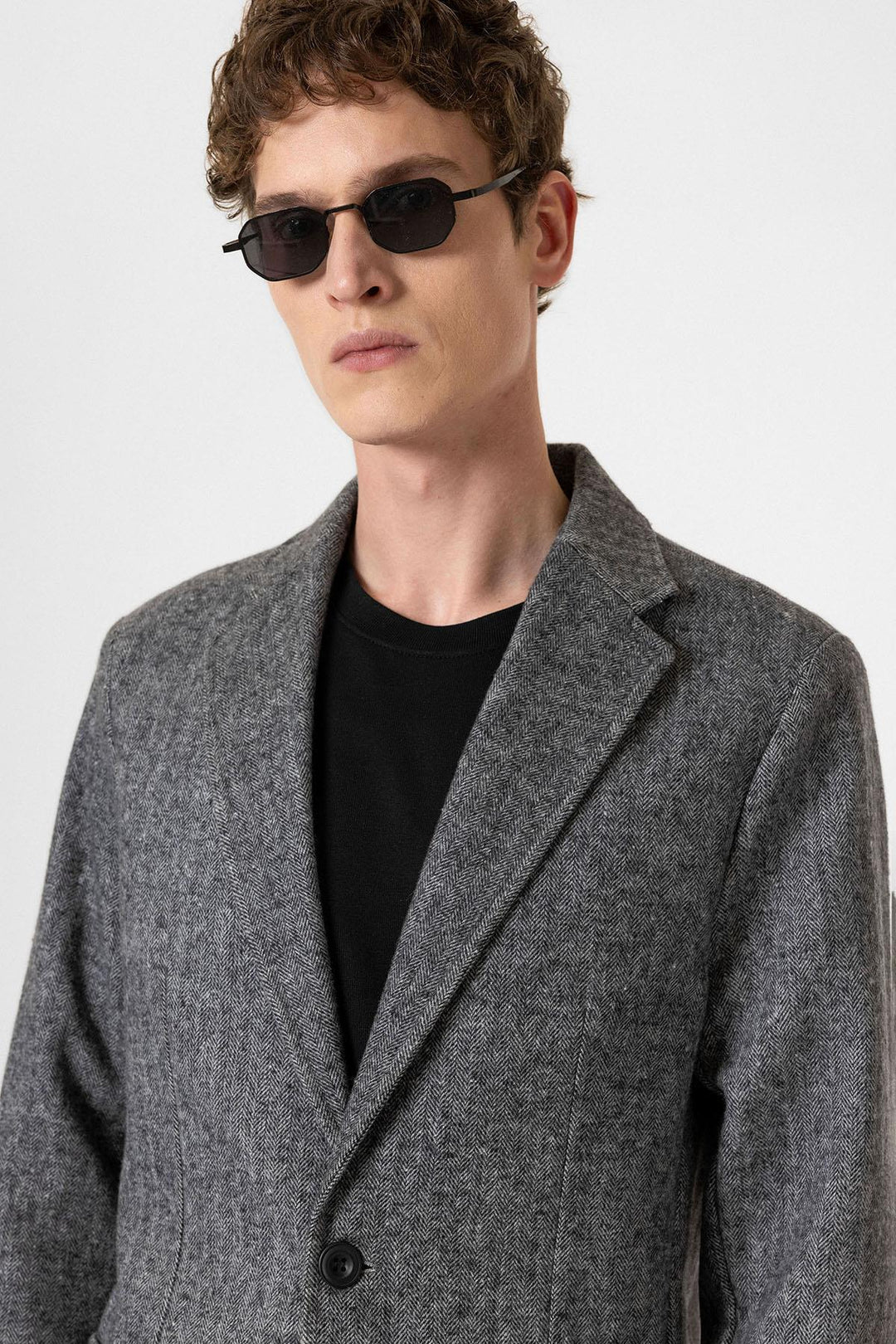 ANT Antioch Black Slim Fit Herringbone Pattern Men's Blazer Jacket - Parkland