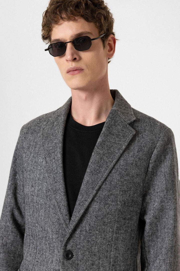 ANT Antioch Black Slim Fit Herringbone Pattern Men's Blazer Jacket - Parkland