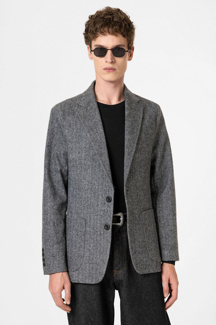 ANT Antioch Black Slim Fit Herringbone Pattern Men's Blazer Jacket - Parkland