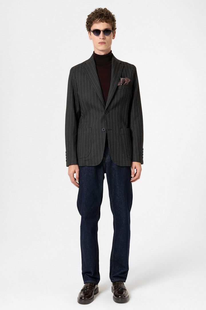 ANT Antioch Black Slim Fit Striped Men's Blazer Jacket - University City
