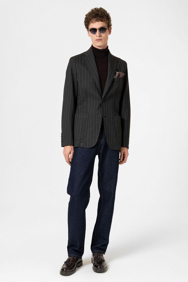ANT Antioch Black Slim Fit Striped Men's Blazer Jacket - University City