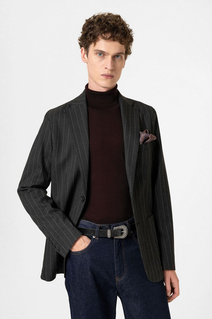 ANT Antioch Black Slim Fit Striped Men's Blazer Jacket - University City