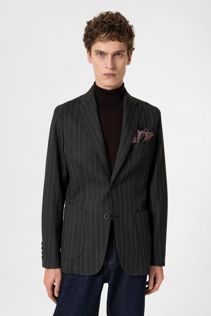 ANT Antioch Black Slim Fit Striped Men's Blazer Jacket - University City