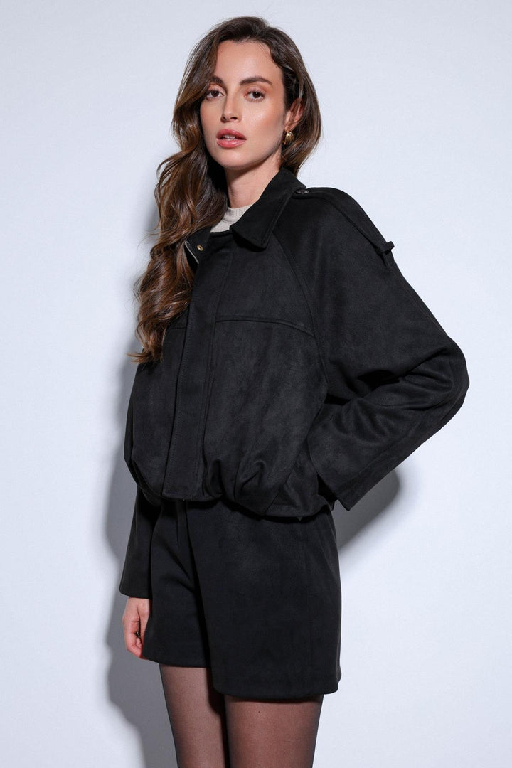 ANT Antioch Black Suede-Look Bomber Women's Jacket - Biella