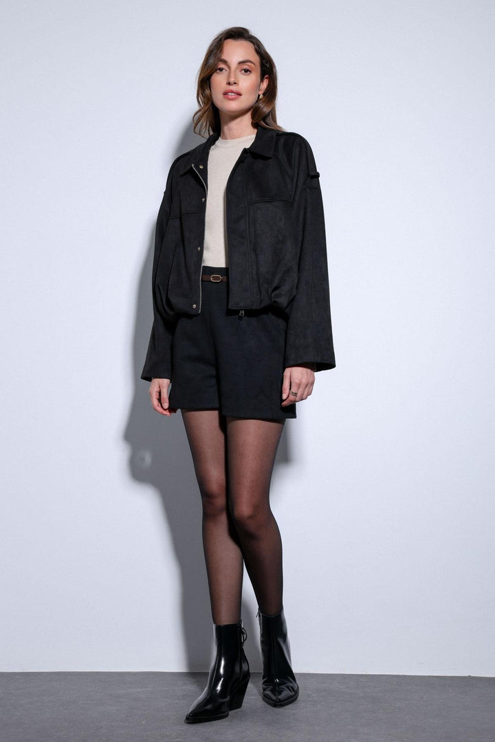 ANT Antioch Black Suede-Look Bomber Women's Jacket - Biella