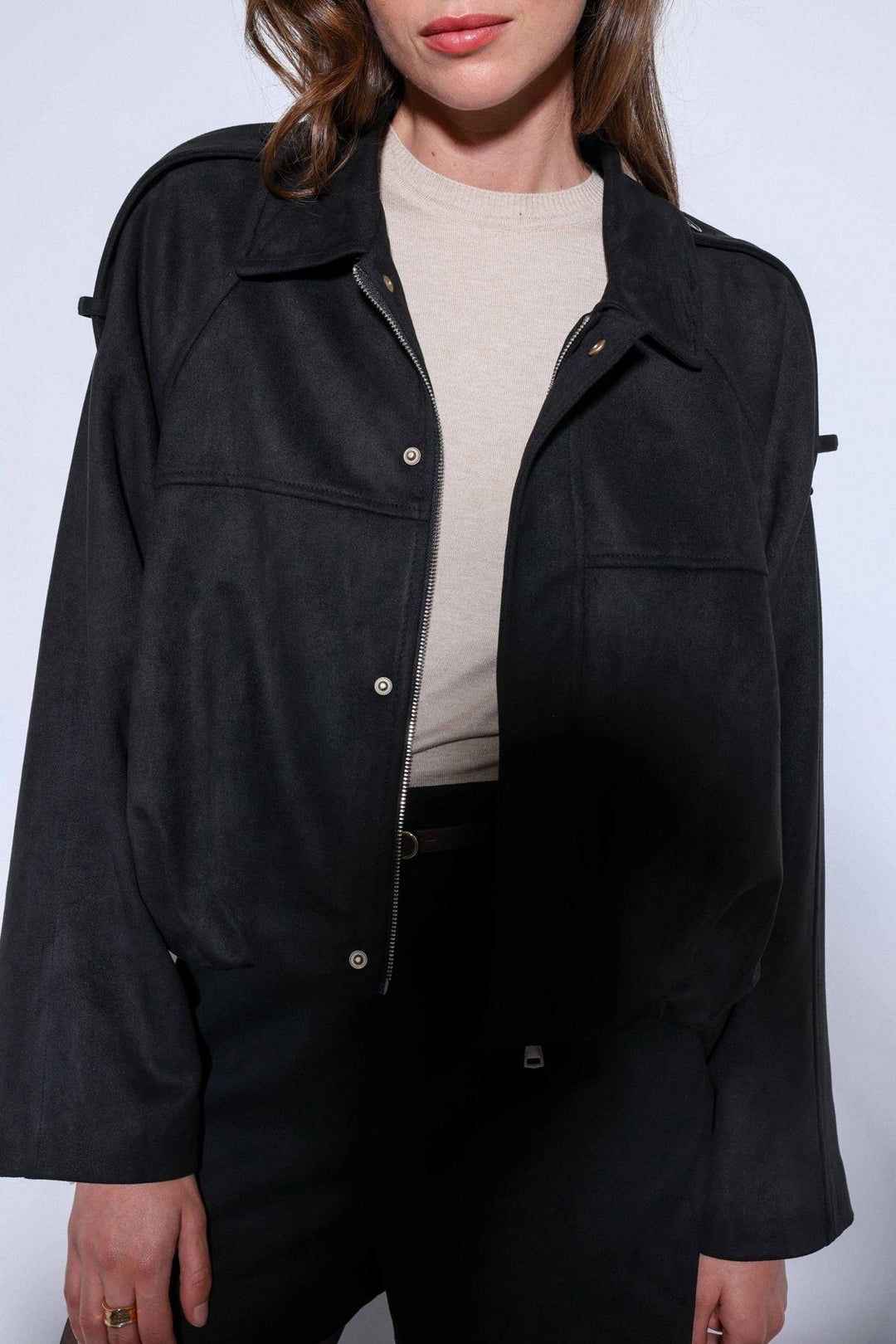 ANT Antioch Black Suede-Look Bomber Women's Jacket - Biella