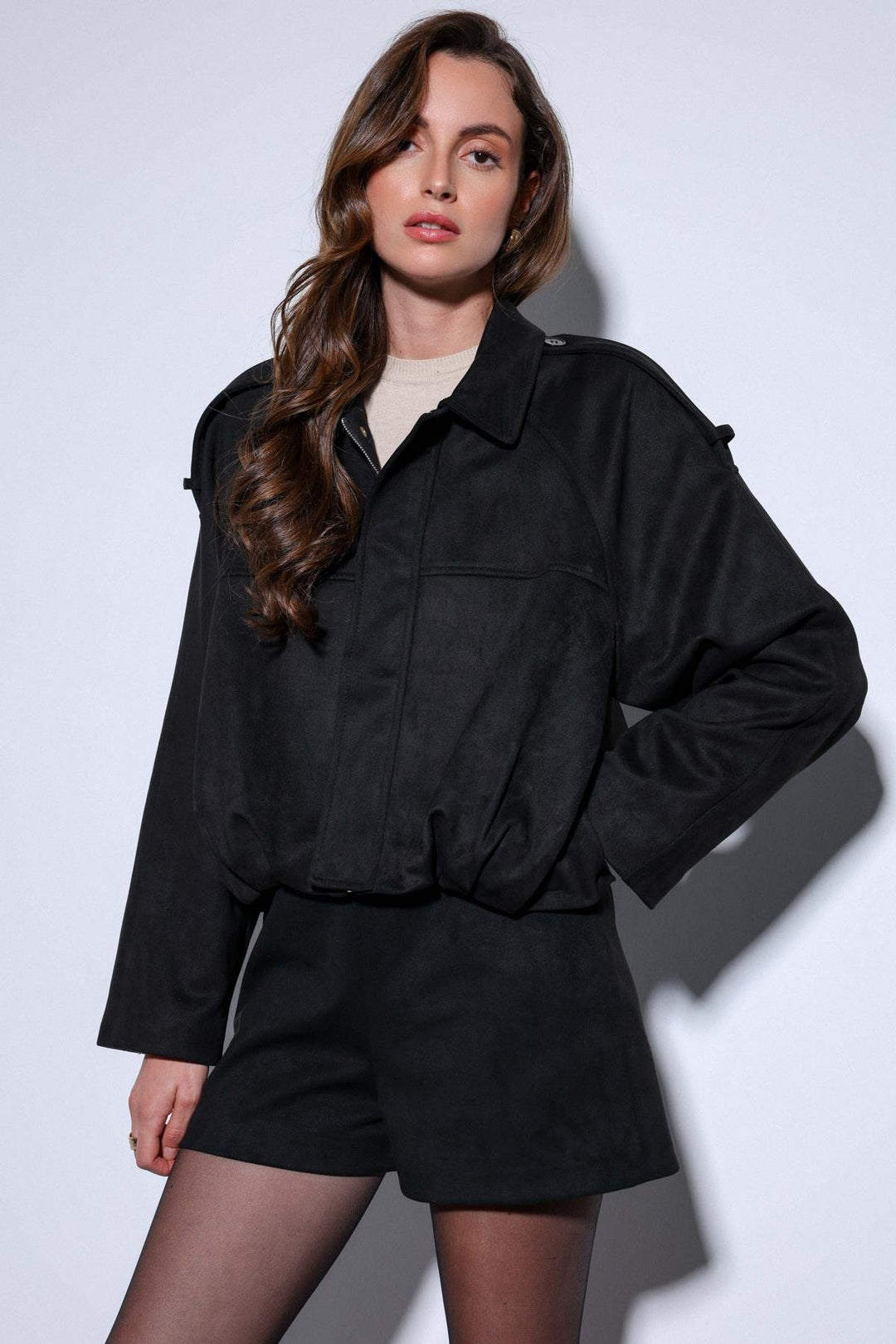 ANT Antioch Black Suede-Look Bomber Women's Jacket - Biella