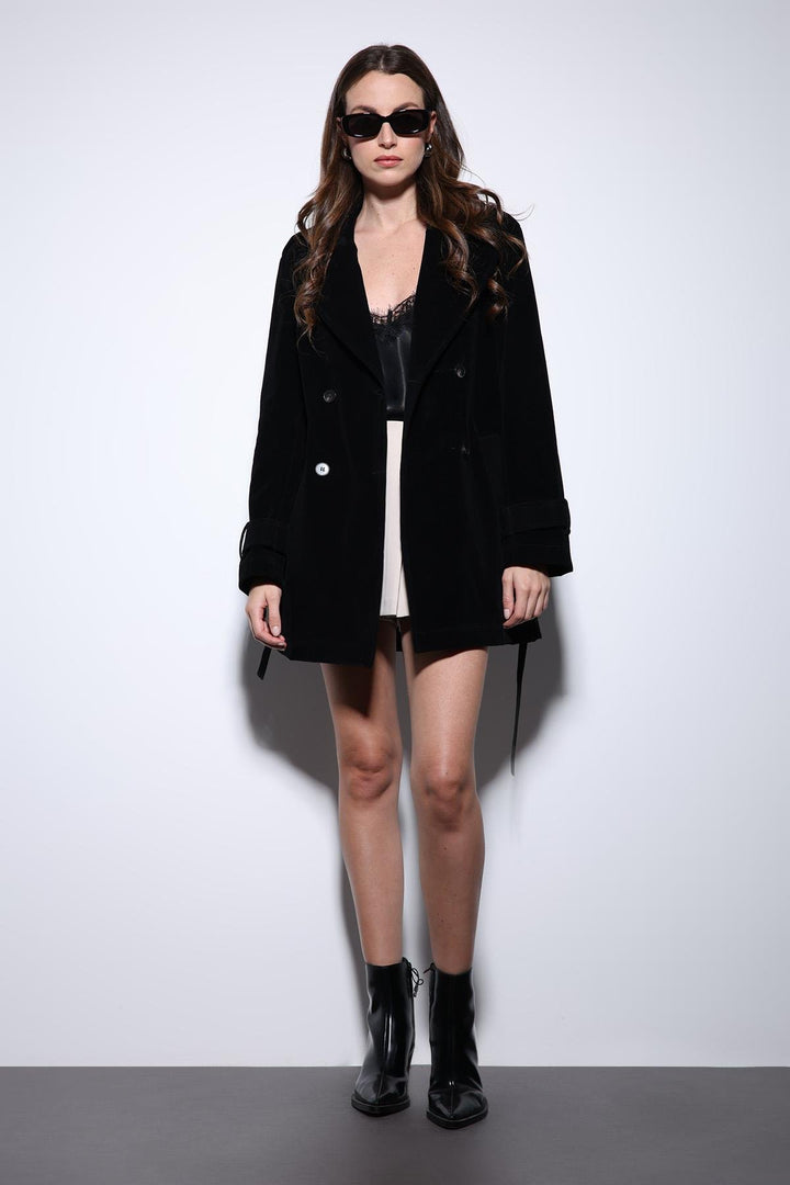 ANT Antioch Black Suede-Look Women's Trench Coat - Miranda de Ebro