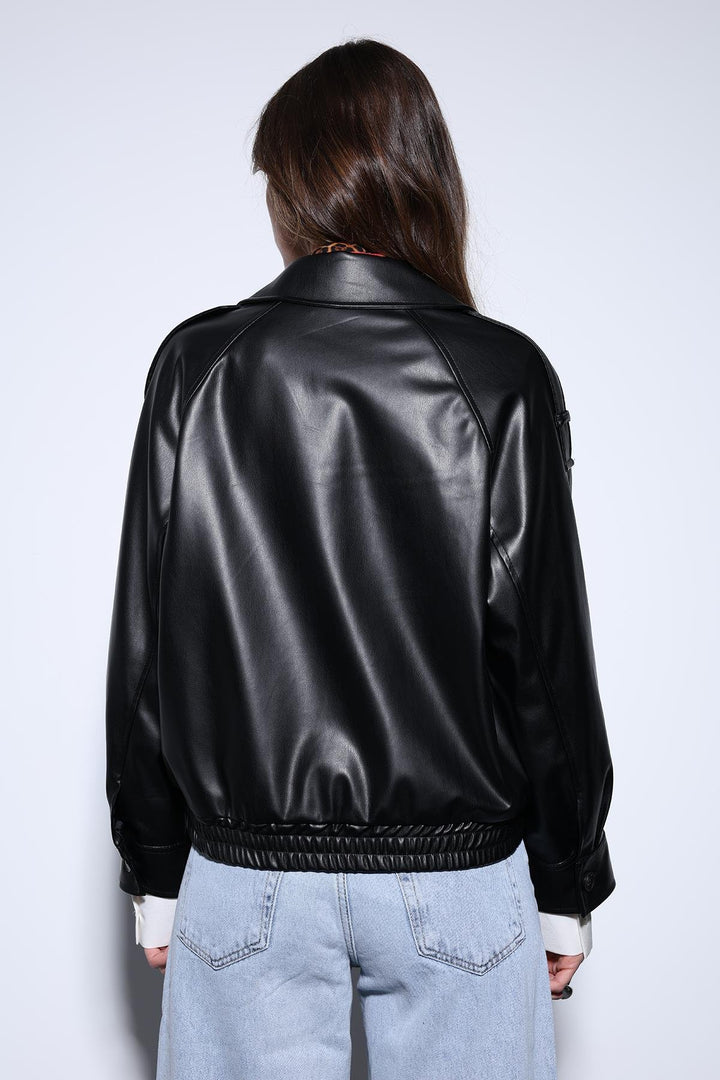ANT Antioch Black Faux Leather Bomber Jacket - Horishni Plavni