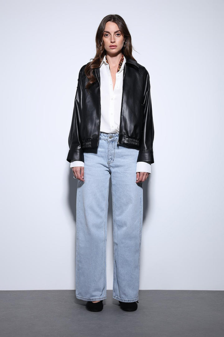 ANT Antioch Black Faux Leather Bomber Jacket - Horishni Plavni