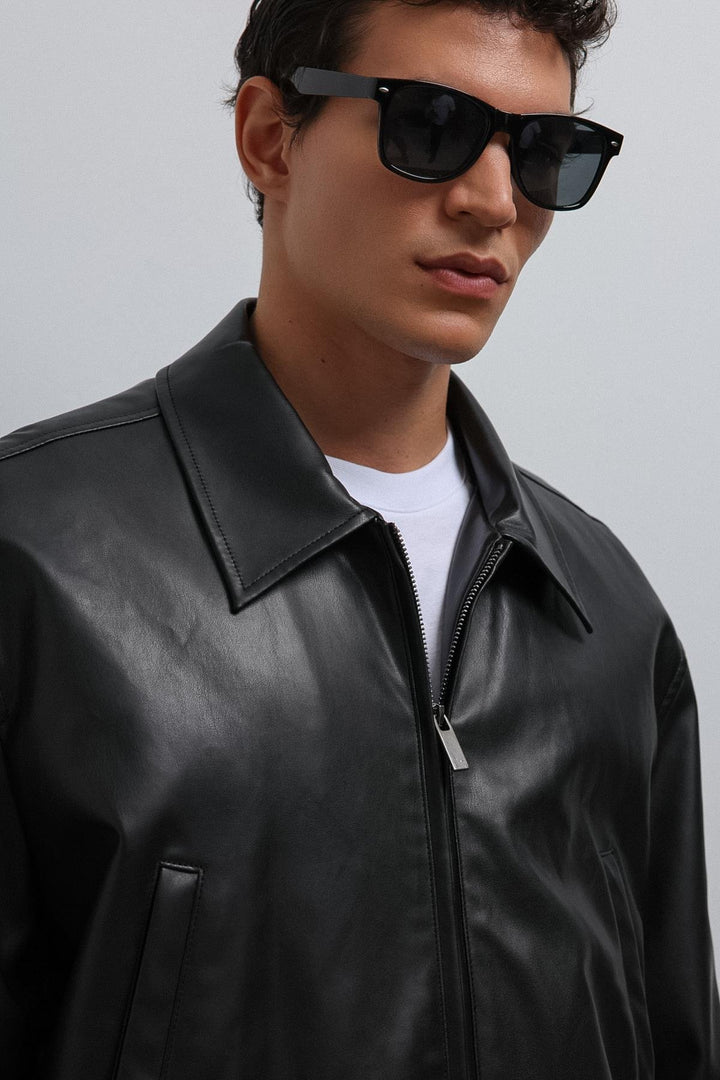 ANT Antioch Black Faux Leather Bomber Men's Jacket - Peachtree City