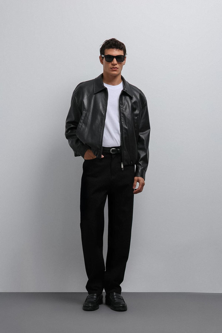 ANT Antioch Black Faux Leather Bomber Men's Jacket - Peachtree City