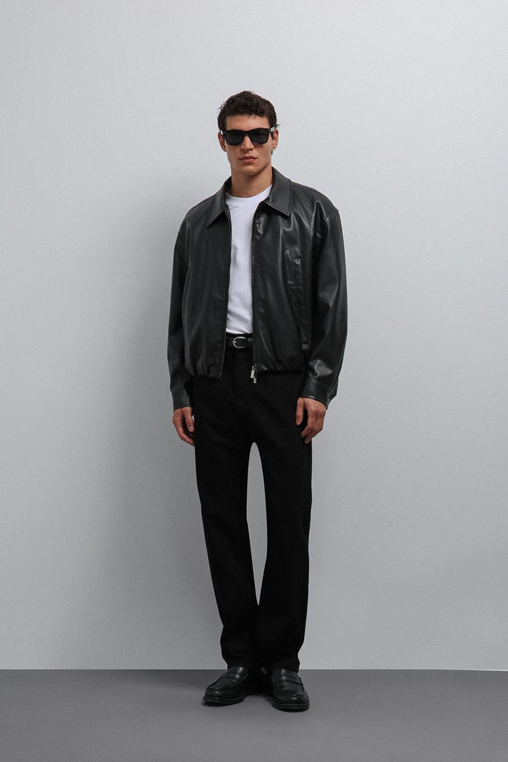 ANT Antioch Black Faux Leather Bomber Men's Jacket - Peachtree City