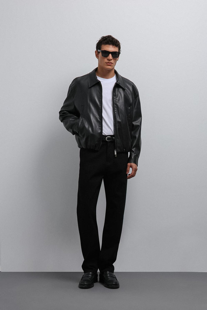 ANT Antioch Black Faux Leather Bomber Men's Jacket - Peachtree City