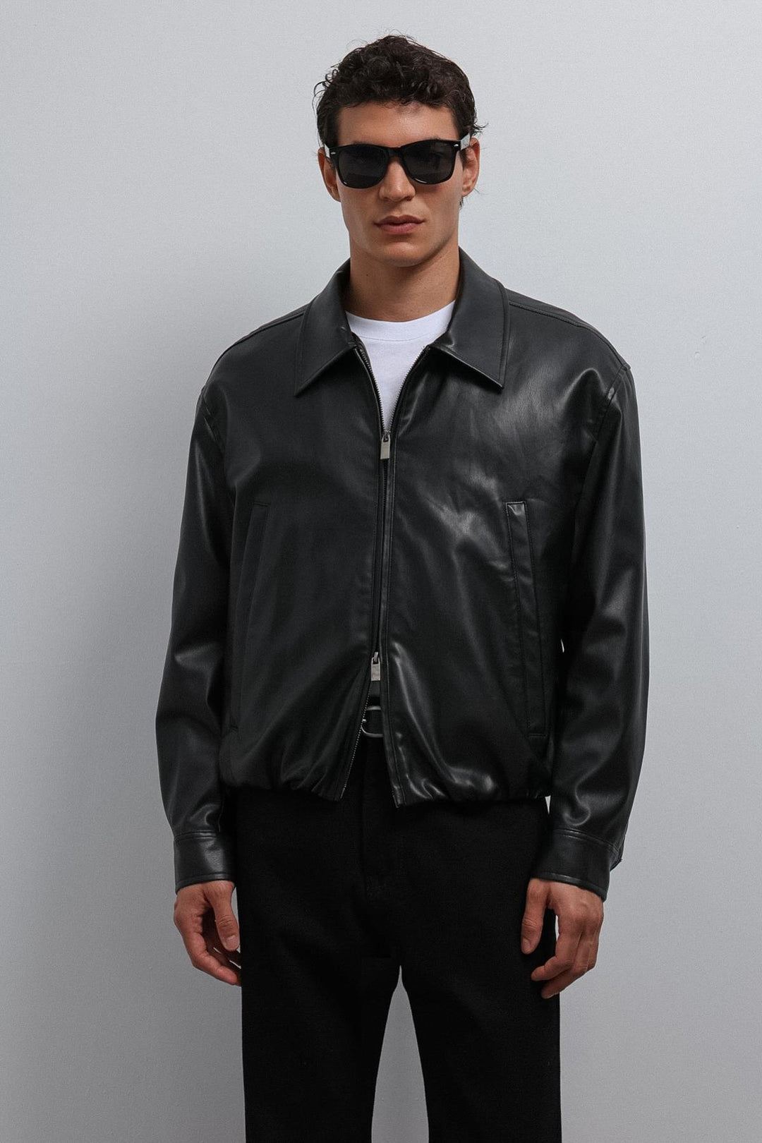ANT Antioch Black Faux Leather Bomber Men's Jacket - Peachtree City