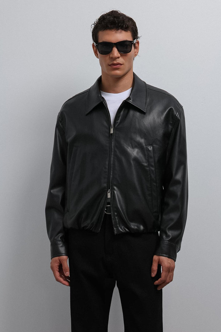 ANT Antioch Black Faux Leather Bomber Men's Jacket - Peachtree City