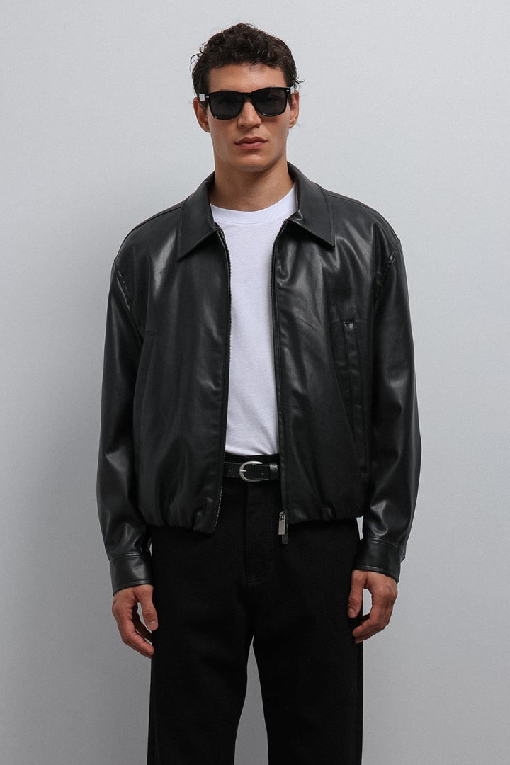 ANT Antioch Black Faux Leather Bomber Men's Jacket - Peachtree City