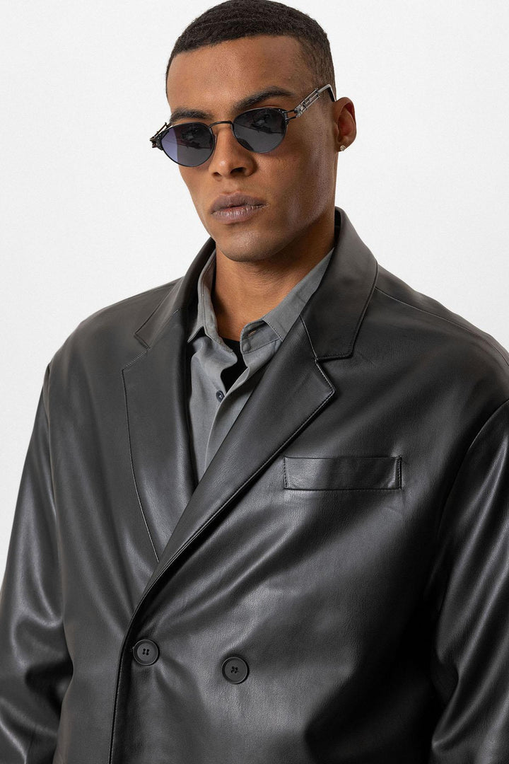 ANT Antioch Black Faux Leather Wrap Men's Jacket - Mesquite