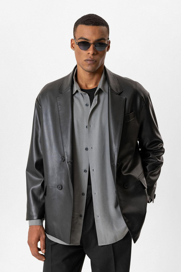 ANT Antioch Black Faux Leather Wrap Men's Jacket - Mesquite