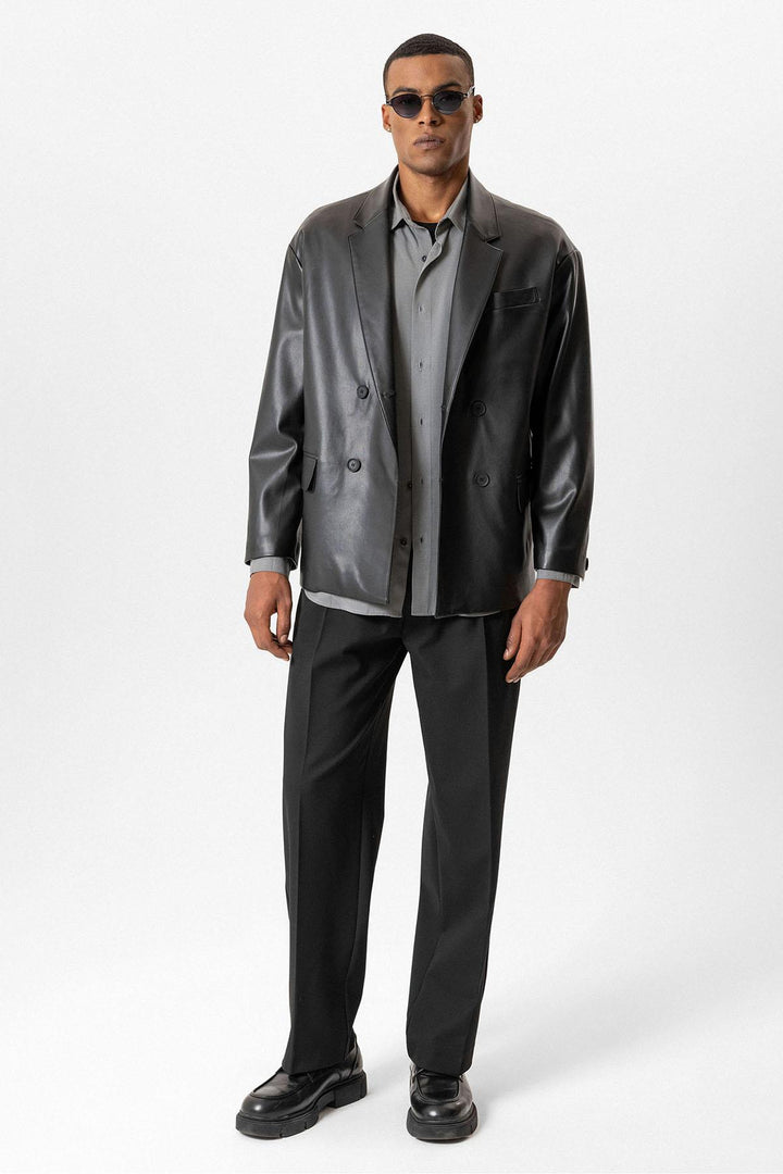 ANT Antioch Black Faux Leather Wrap Men's Jacket - Mesquite