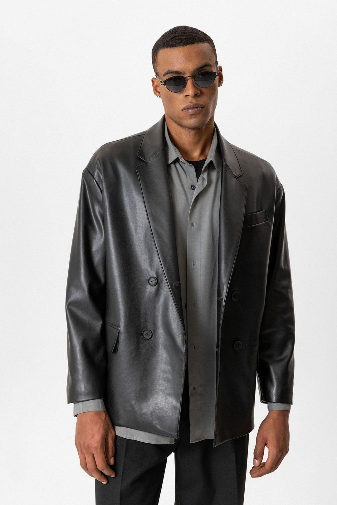 ANT Antioch Black Faux Leather Wrap Men's Jacket - Mesquite