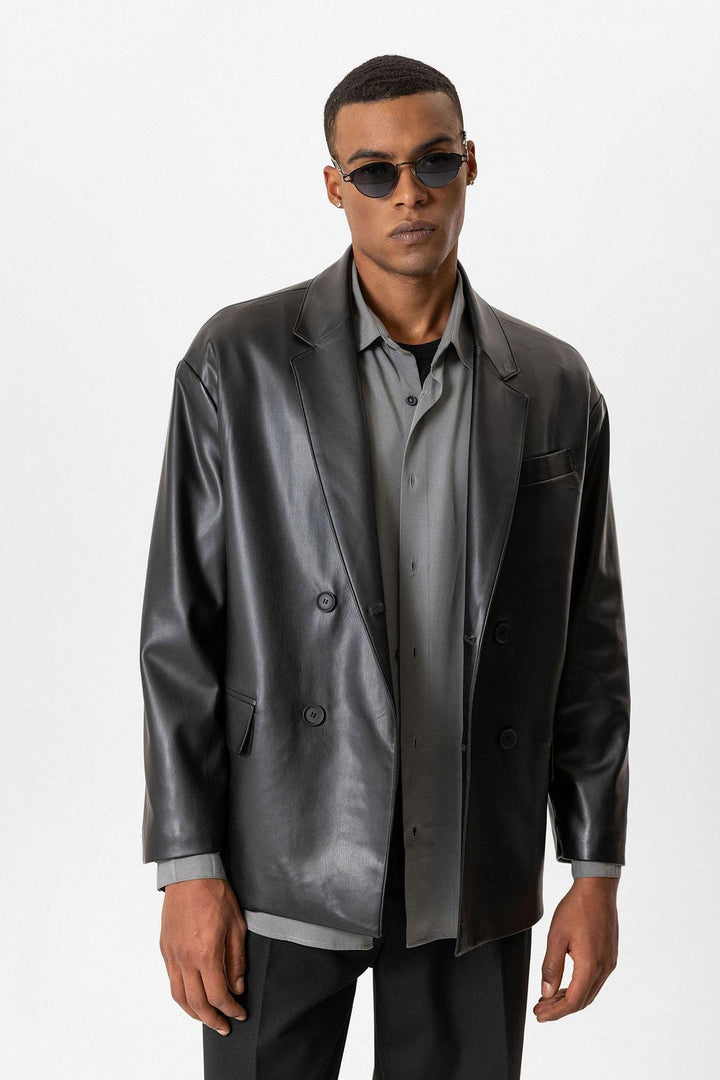 ANT Antioch Black Faux Leather Wrap Men's Jacket - Mesquite