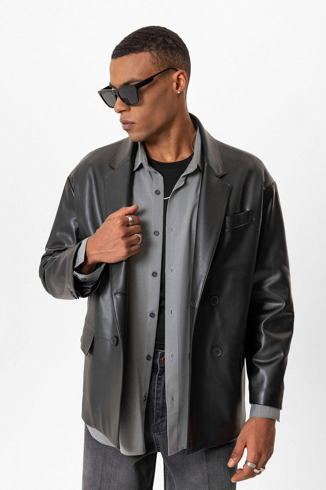 ANT Antioch Black Faux Leather Wrap Men's Jacket - Mesquite