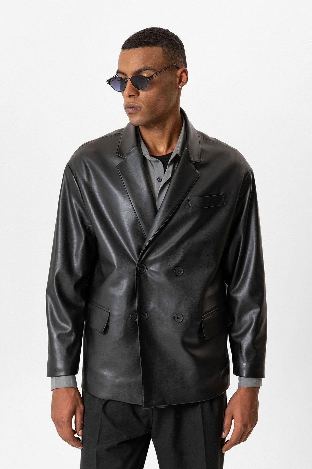 ANT Antioch Black Faux Leather Wrap Men's Jacket - Mesquite