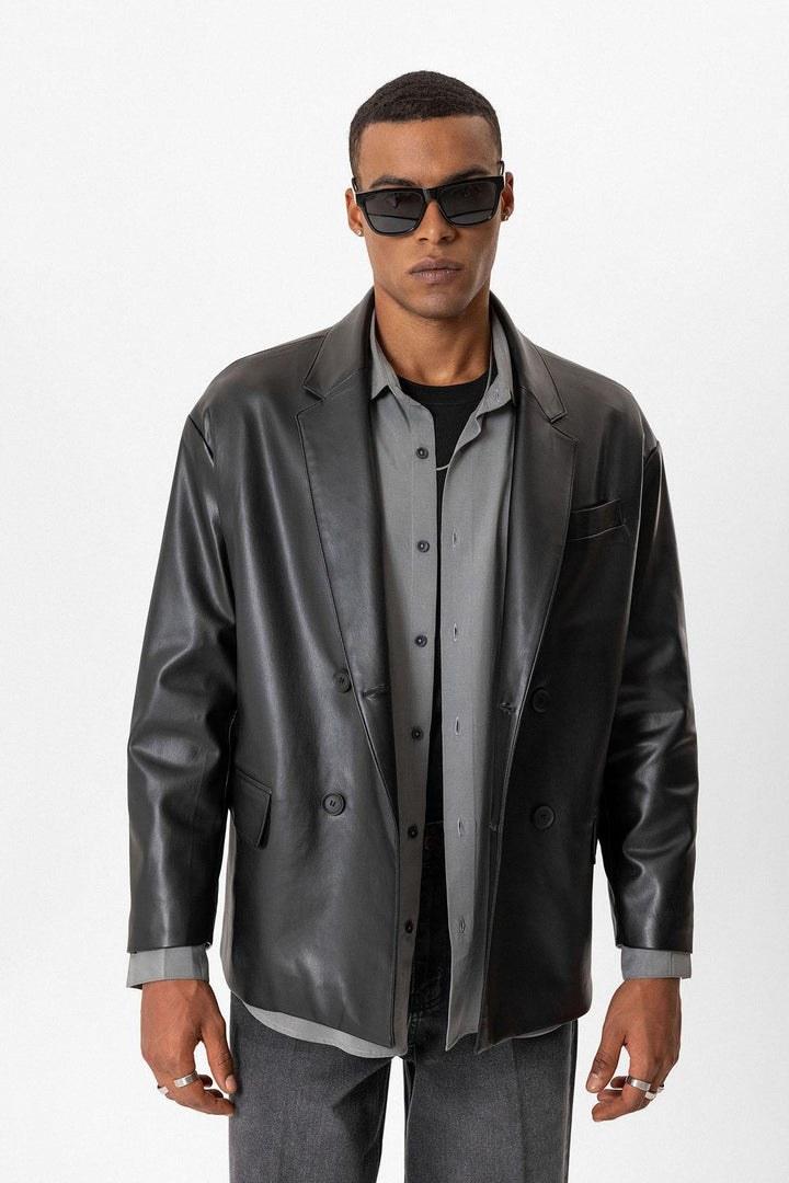 ANT Antioch Black Faux Leather Wrap Men's Jacket - Mesquite