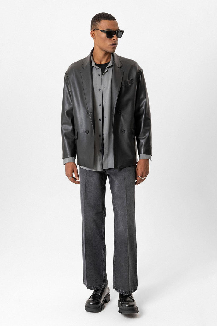 ANT Antioch Black Faux Leather Wrap Men's Jacket - Mesquite