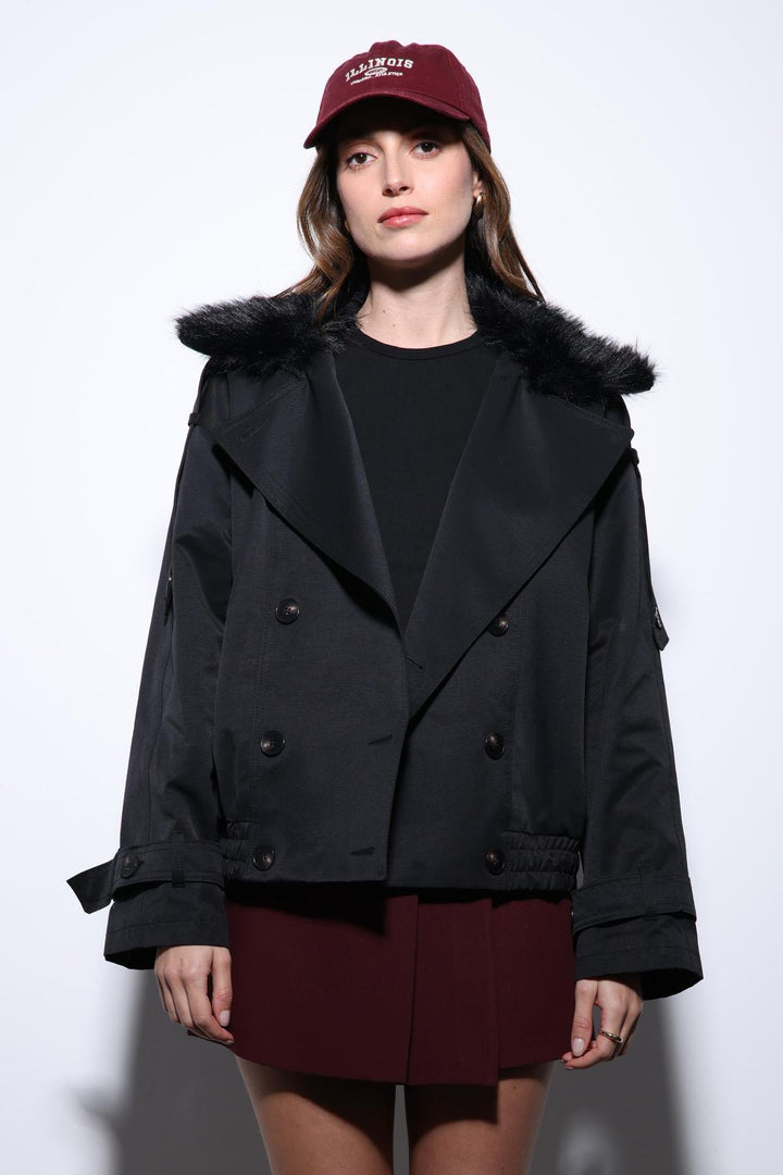 ANT Antioch Siyah Suni Kürklü Kısa Kadın Trençkot - Melchor Ocampo
