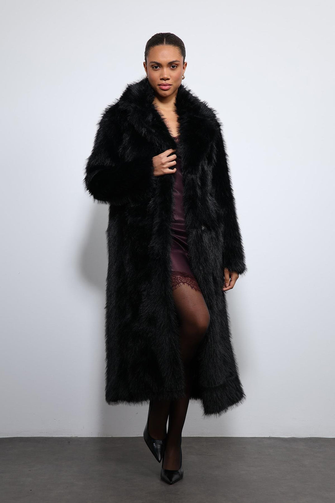 ANT Antioch Black Faux Fur Long Coat - Glenview