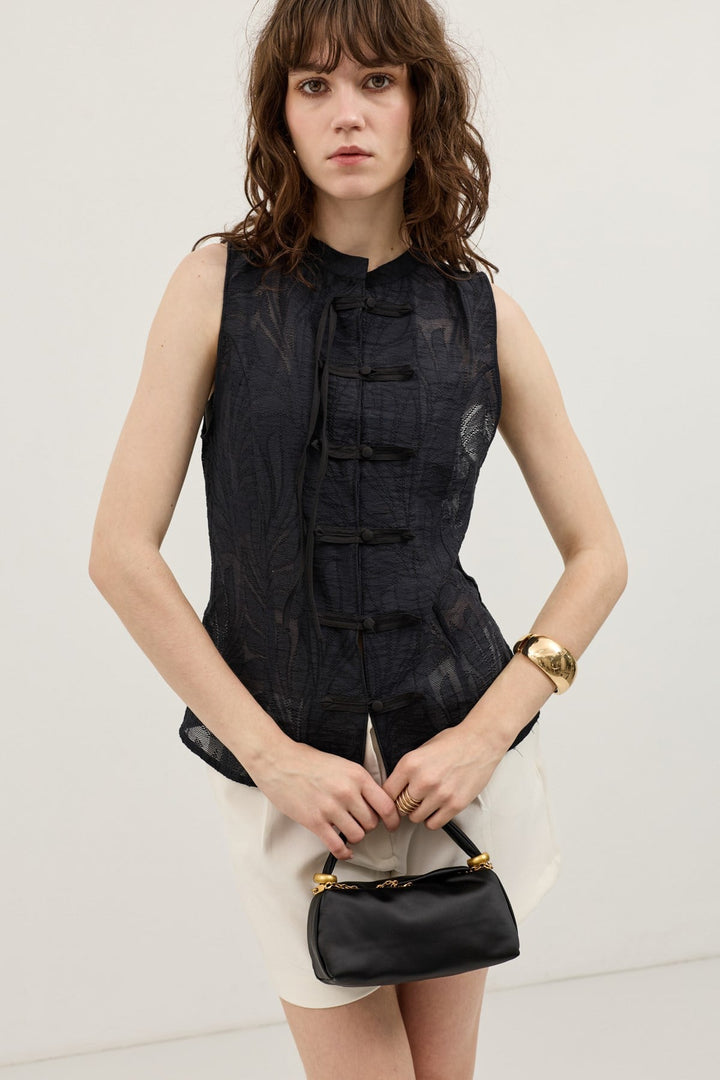 ANT Antioch Siyah Süslü Düğme Dokulu Kadın Yelek - Prescott