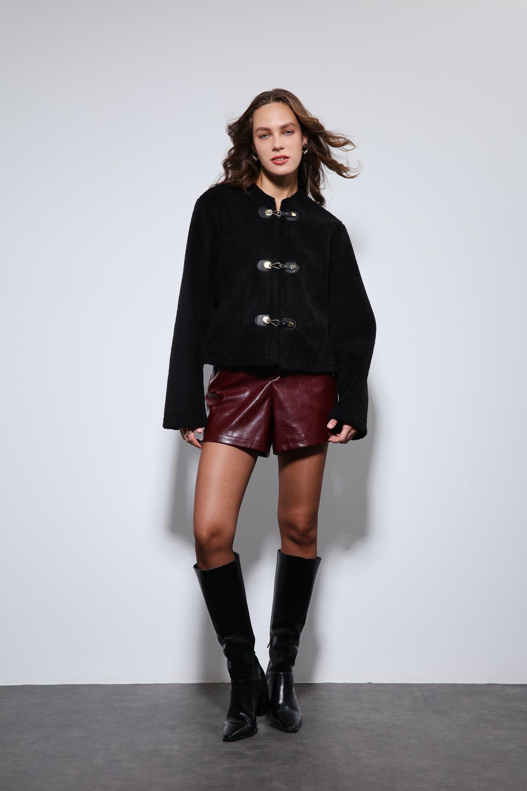 ANT Antioch Black Fur-Trimmed Buttoned Faux Fur Jacket - Coburg