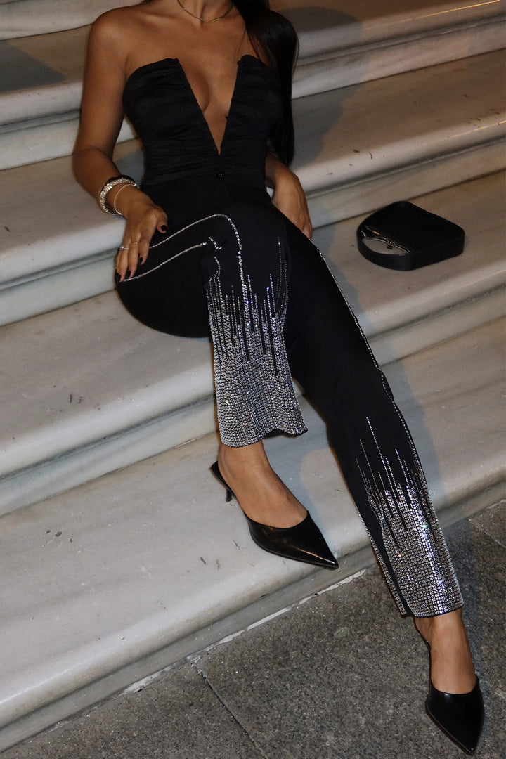 EYY Women Black Faux Leather Sparkly Pants - Ródos